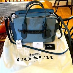 NWT gorgeous Coach satchel, genuine leather w/ snakeskin accents, suede interior